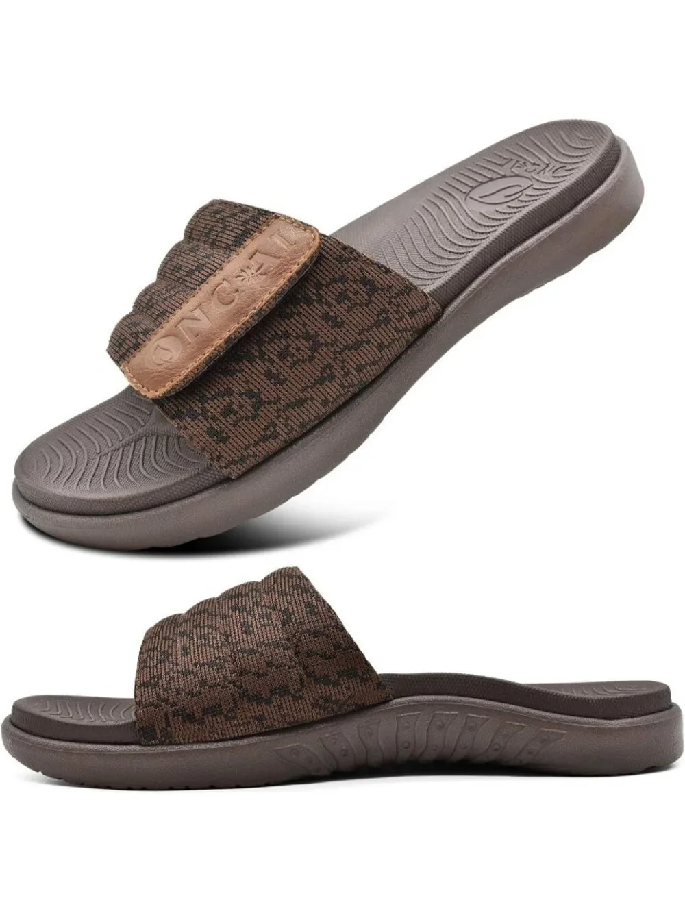 Men's Brown Arch Support Sport Slides Open Toe Adjustable Orthotic Sandal Shoes